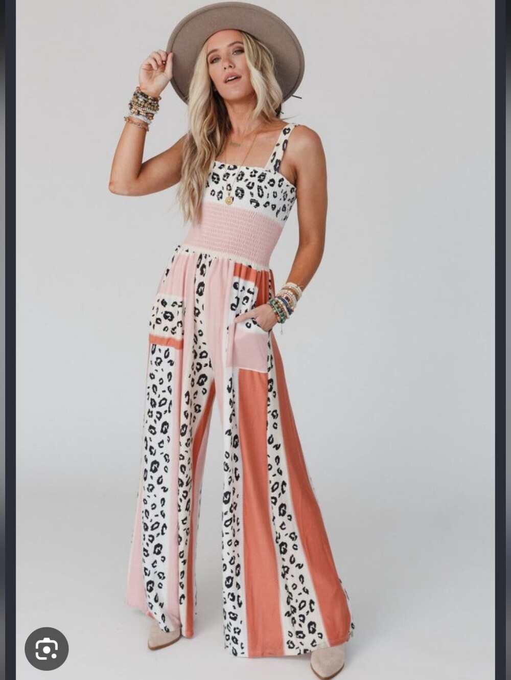 Sleeveless Leopard Print Wide-Leg Jumpsuit in Blush Pink